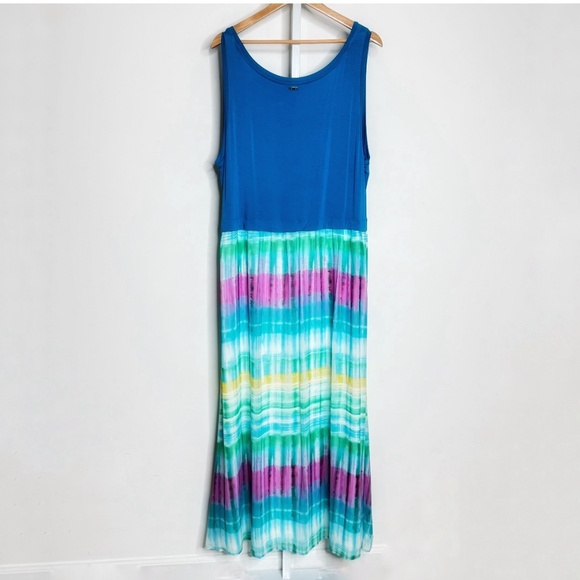 Calvin Klein Plus Size Maxi Dress Tank Dress Stretch Top Tie Dye Skirt Chiffon - Picture 3 of 13